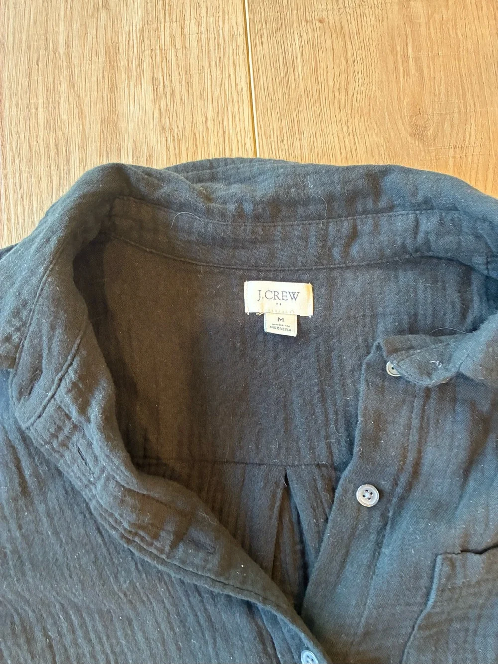 J Crew Black Button-Up cotton crinkle Lightweight Shirt long sleeve M relaxed